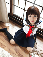 Shiryl Asian in school uniform is punished and tied in ropes